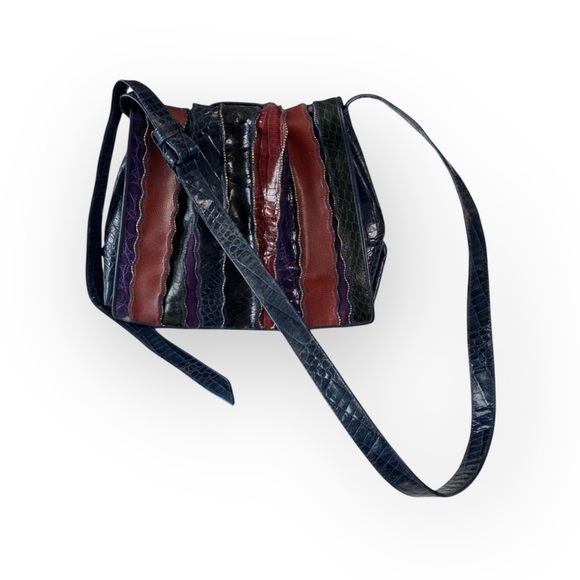 Vintage: Sharif ♕ Rainbow Snakeskin Leather Patchwork Crossbody Bag Handbag ♕ - Picture 3 of 16
